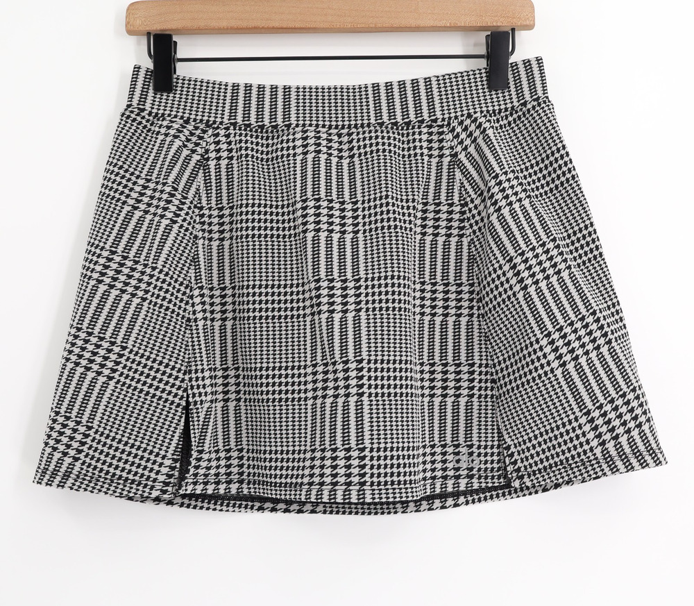 Alo Women's Sz M Jacquard Glenplaid Tennis Skirt Athleisure Titanium/Black